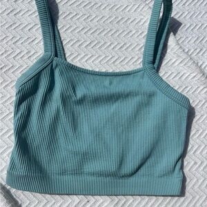 Teal Ribbed Crop Tank